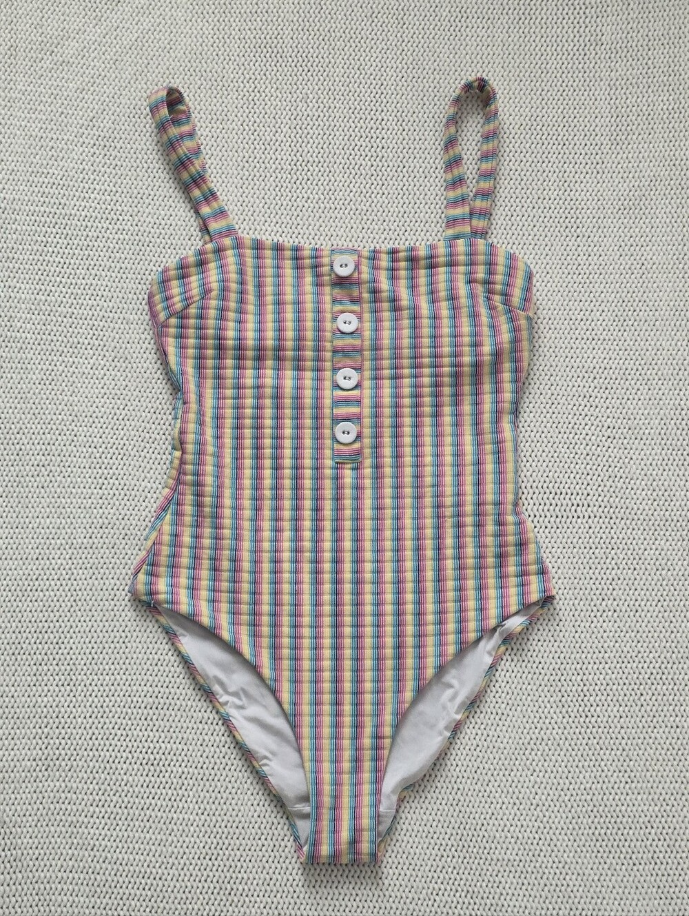 Onia One Piece Swimsuit Square Neckline, Medium, Rainbow Color, Retro